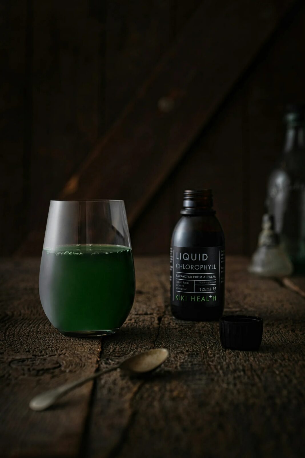 chlorophyll in a glass cup